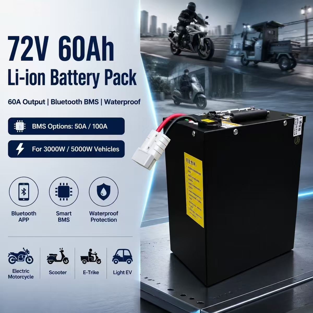 72V 60Ah Lifepo4 Battery Pack - 72V 60Ah 60A li-ion lithium-polymeer batterijpakket